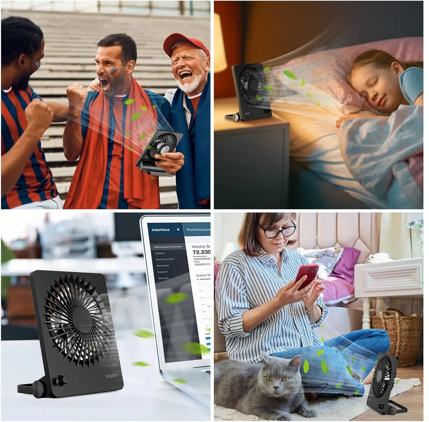 EasyAcc Powerful Desk Fan, 6000 Battery [Max 10-26H Working Time] Rechargeable Portable Personal Travel Fan with Step-less Speed Control, Quiet Fan for Travel Office Home Cruise Sporting Events