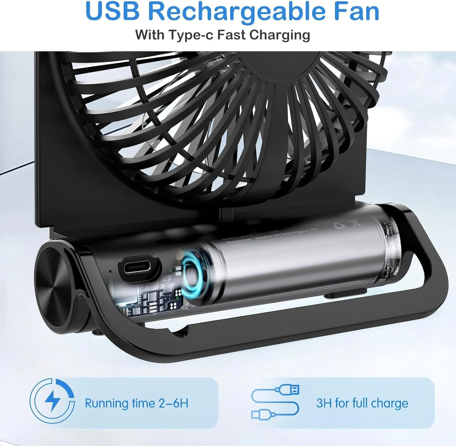 EasyAcc Small Desk Fan, Rechargeable Slumber Pod Fan Only - Fully Foldable, Strong Wind, 4 Speeds, Ship Approved Fan for Cruise, Travel, Office, Pet Cooling, Hot Flashes