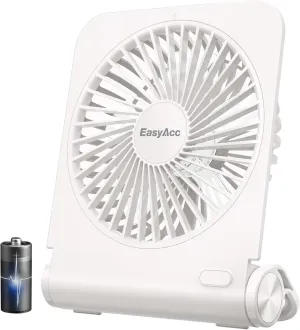 EasyAcc Small Travel Desk Fan, 4000 mAh Slim Portable Fan for Slumber Pod Camping, 180Tilt Folding, Fully Foldable, Rechargeable, Office Desktop Desk Camping Travel Accessories USB desktop fan for workspace