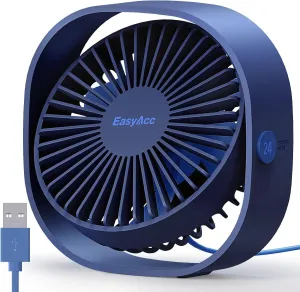 EasyAcc USB Small Desk Fan, Slumber Pod Fan [360Rotatable Head &Powerful ] 3 Speeds Portable Personal Table Travel Fan for Sleeping Desk Cruise Ship Dorm Bedroom Office (No Battery) USB desktop fan for workspace
