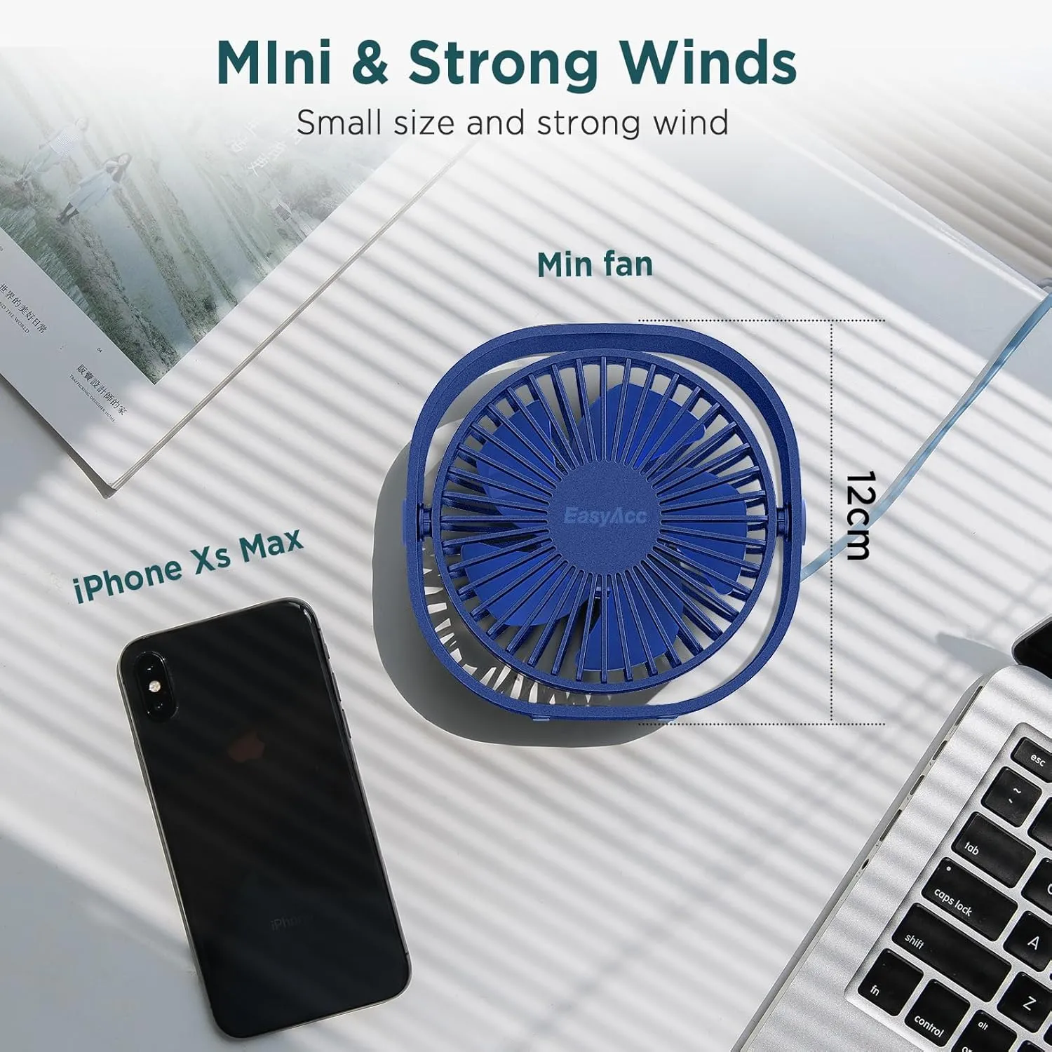 EasyAcc USB Small Desk Fan, Slumber Pod Fan [360Rotatable Head &Powerful ] 3 Speeds Portable Personal Table Travel Fan for Sleeping Desk Cruise Ship Dorm Bedroom Office (No Battery)