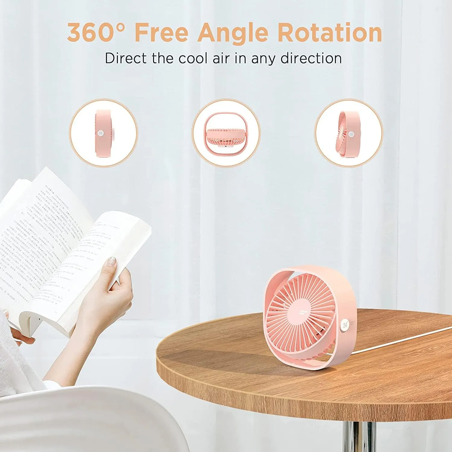 EasyAcc USB Small Desk Fan, Slumber Pod Fan [360Rotatable Head &Powerful ] 3 Speeds Portable Personal Table Travel Fan for Sleeping Desk Cruise Ship Dorm Bedroom Office Office (No Battery)