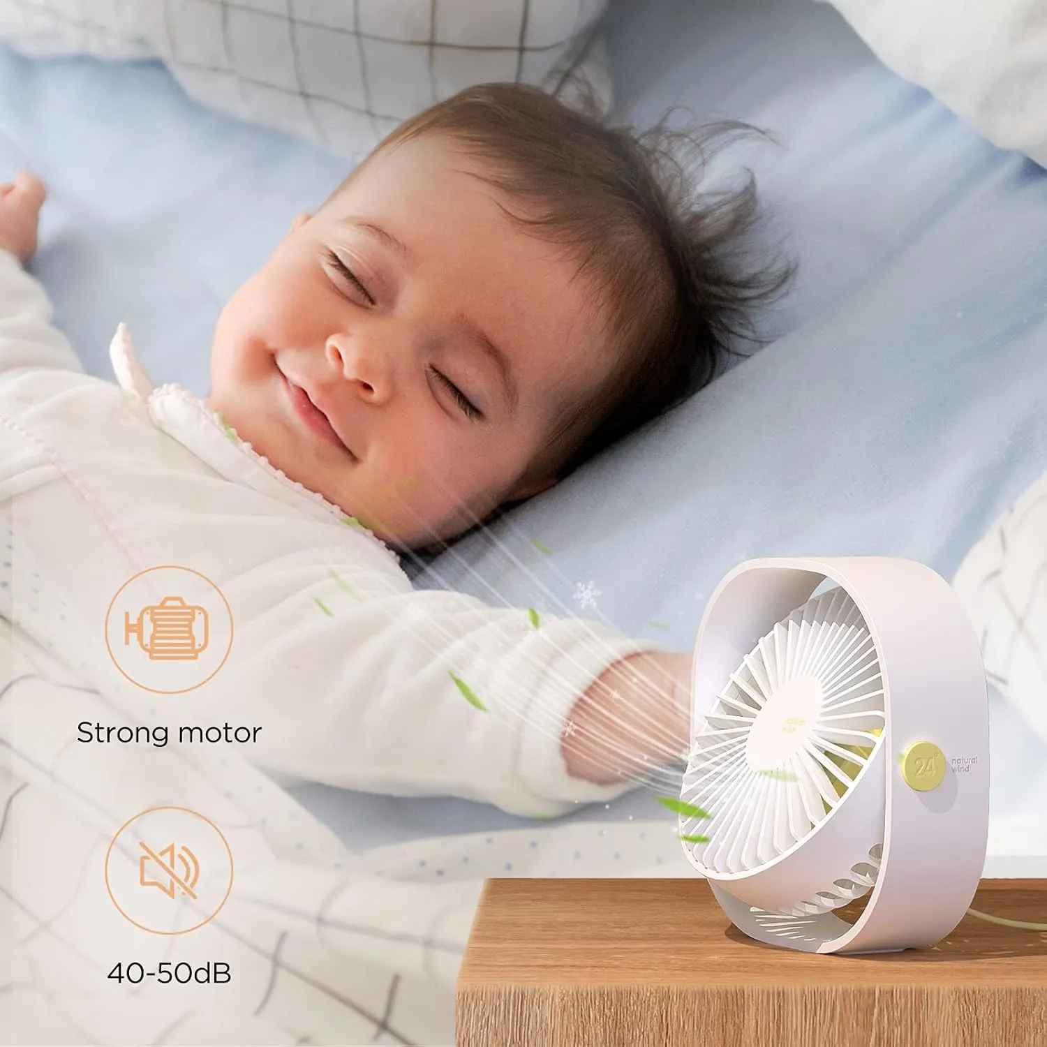 EasyAcc USB Small Desk Fan, Slumber Pod Fan [360Rotatable Head &Powerful ] 3 Speeds Portable Personal Table Travel Fan for Sleeping Desk Cruise Ship Dorm Bedroom Office Office (No Battery)