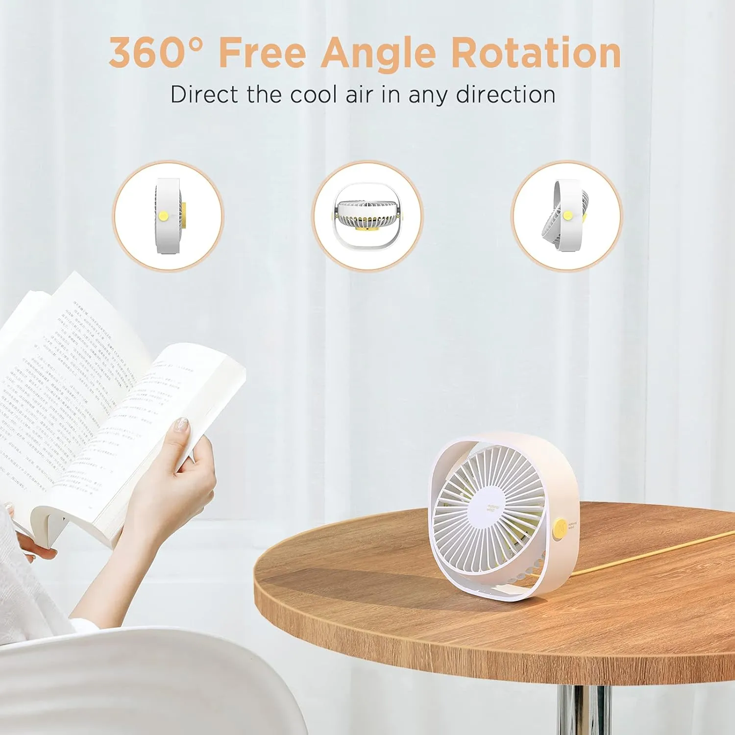 EasyAcc USB Small Desk Fan, Slumber Pod Fan [360Rotatable Head &Powerful ] 3 Speeds Portable Personal Table Travel Fan for Sleeping Desk Cruise Ship Dorm Bedroom Office Office (No Battery)