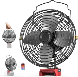 Ecarke 8" Portable Jobsite Fan for Milwaukee Battery,Brushless Motor 18v Fans Cordless With USB&Type-C Charging Port for m18 Fan Camping,Workshop,Construction Site(Battery not included) Battery-powered portable fan