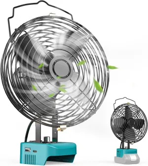 Ecarke Portable Cordless Fan for Makita 18V, 7 inch Cordless Battery Powered Fan, Jobsite Fans With USB A C Charging for Camping, Workshop & Construction Site, Household Ventilation Fans(No Battery) Battery-powered portable fan