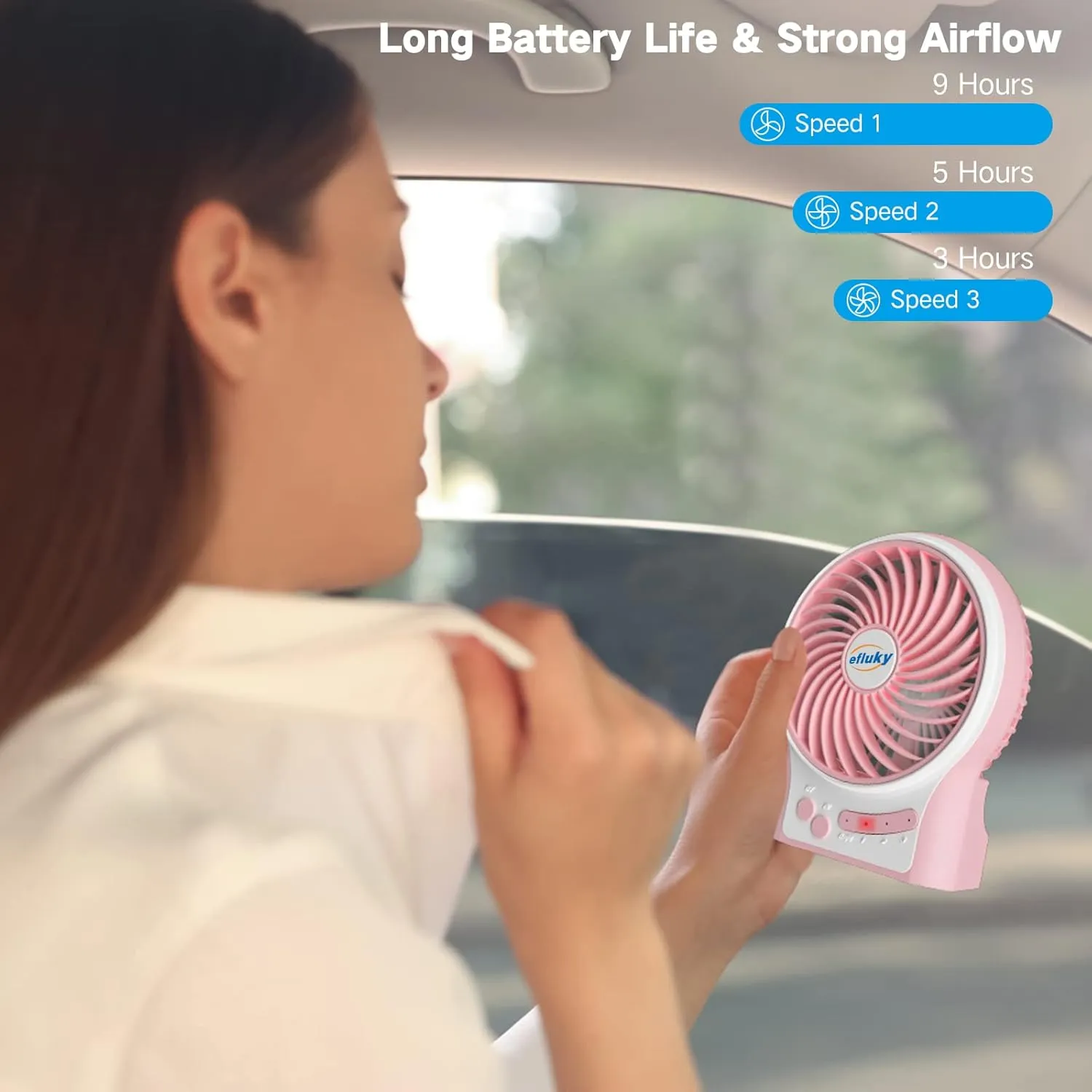 efluky 3-Speed Mini Desk Fan with LED Light, Portable USB Fan Quiet for Home, Office, Travel, Camping, Outdoor, Indoor, 4.9-Inch, Pink
