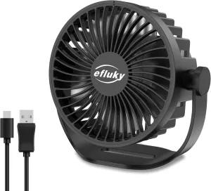 efluky USB Small Desk Fan, 3 Speeds USB Rechargeable Fan Built-in Battery, 360 Adjustment Portable Mini Fan Suitable for Home, Office and Travel, Black 360-degree rotating fan for home use
