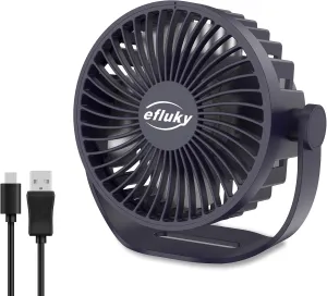 efluky USB Small Desk Fan, 3 Speeds USB Rechargeable Fan Built-in Battery, 360 Adjustment Portable Mini Fan Suitable for Home, Office and Travel, Blue 360-degree rotating fan for home use