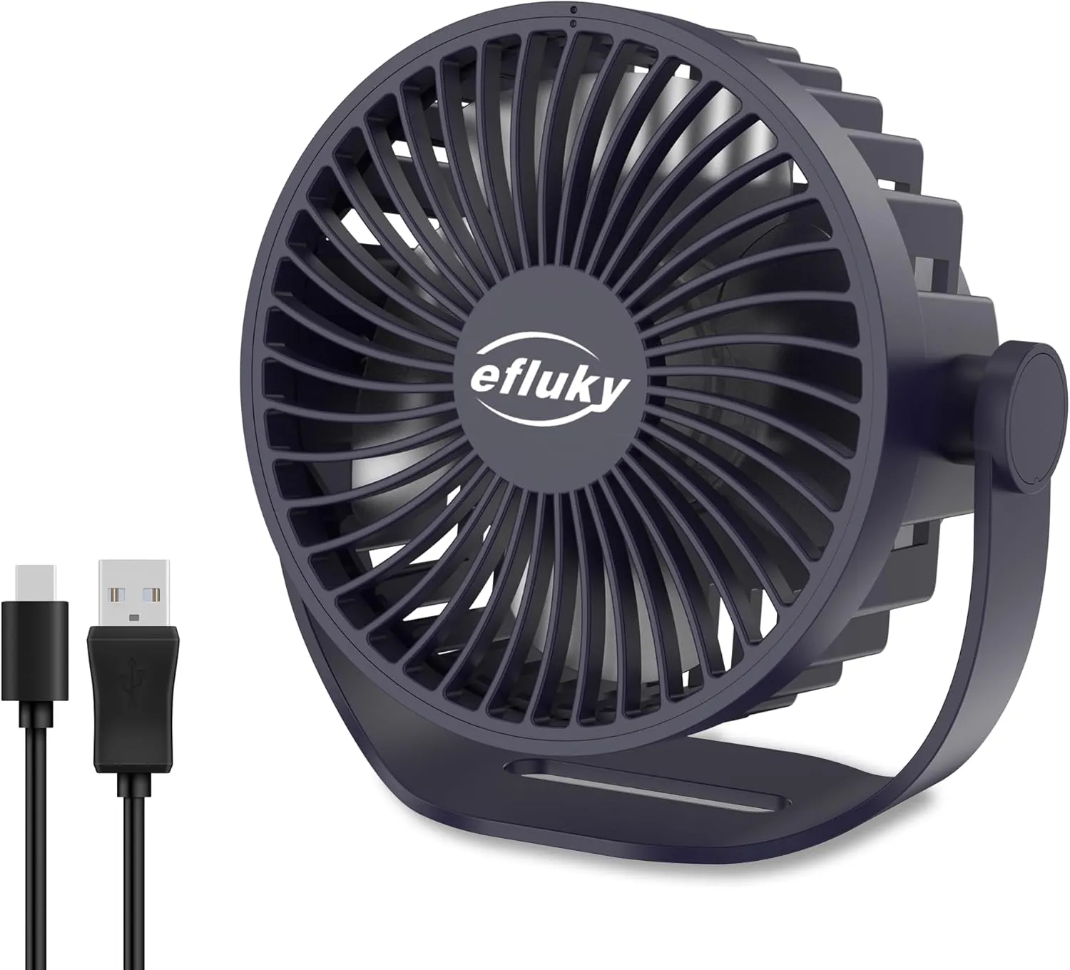 efluky USB Small Desk Fan, 3 Speeds USB Rechargeable Fan Built-in Battery, 360 Adjustment Portable Mini Fan Suitable for Home, Office and Travel, Blue 360-degree rotating fan for home use