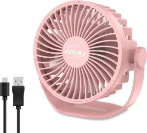 efluky USB Small Desk Fan, 3 Speeds USB Rechargeable Fan Built-in Battery, 360 Adjustment Portable Mini Fan Suitable for Home, Office and Travel, Pink 360-degree rotating fan for home use