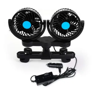 Electric Car Cooling Fan, for Rear Passenger Seat - Zento Deals Dual Head Rotatable 12V Air Ventilation Silent Cooling Fan for Car Headrest 360 Degree Rotation Speed Regulation Kids Safe Design Premiu Rear-mounted fan for childrens safety