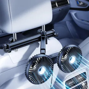 ELOHEI Car Fan for Backseat Kids with Foldable Stand, 12V Quiet 3 Speed 360 Rotate Dual Head Usb Car Fans Strong Wind Power for Universal Cars SUV Sedan Trucks 360-degree rotating fan for home use