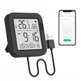 eMylo WiFi Thermometer Hygrometer, Smart IR Remote, Digital Temperature and Humidity Sensor with Backlight, Universal IR Remote Compatible with Alexa and Google Assistant Voice assistant compatible fan with Alexa and Google