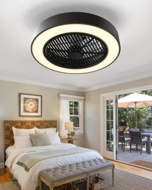 Enclosed Ceiling Fan with Lights, 20" Low Profile Fan Light LED Remote Control Dimming 6-Level Wind Speed, Flush Mount Ceiling Light with Fan Reversible Blades Hidden Ceiling Fan (Black) Fan with safety blade design
