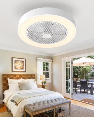 Enclosed Ceiling Fan with Lights, 20" Low Profile Fan Light LED Remote Control Dimming 6-Level Wind Speed, Flush Mount Ceiling Light with Fan Reversible Blades Hidden Ceiling Fan (White) Fan with safety blade design