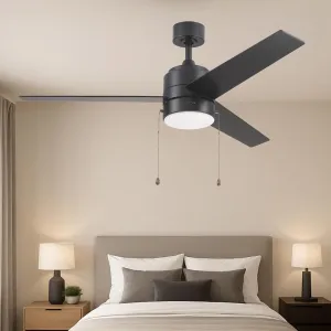 Ethen 52-Inch Ceiling Fan with Light, Ultra-Quiet Motor, Pull Chain Control, Reversible 3-Speed Settings, Modern 3-Blade Design, Great for Bedrooms- Matte Black Ceiling Fan Fan with safety blade design