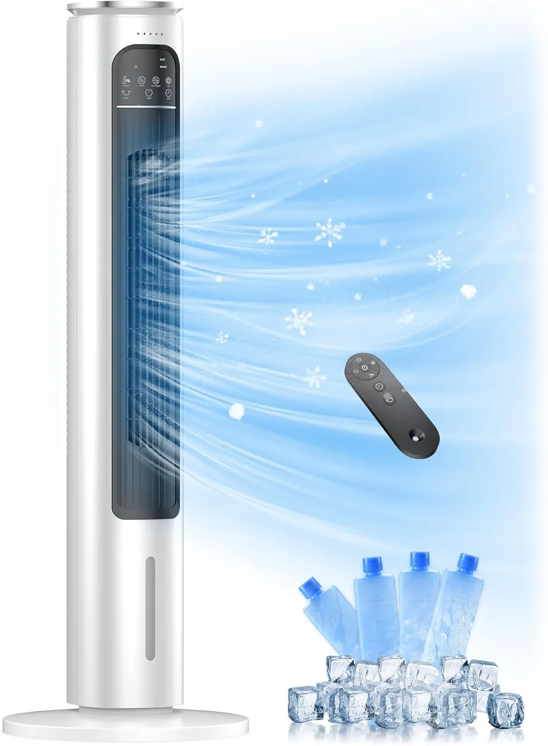 Evaporative Air Cooler, 37 Portable Air Conditioners, Swamp Cooler,4 Modes, 12H Timer, 70 Oscillating, Removable Water Tank, Ice Packs, Remote, Cooling Ac Tower Fan for Bedroom, Room, Indoor Tower bladeless fan for modern homes