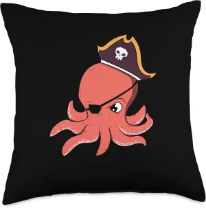 Eyepatch Octopus Pirate Tentacles Cephalopod Sea Creatures Throw Pillow, 18x18, Multicolor Octopus-shaped decorative fan