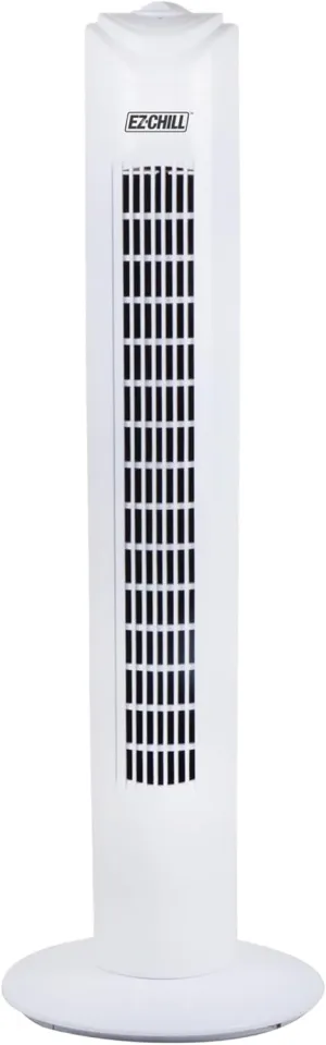 EZ-CHILL 32" 3-Speed Oscillating Portable Tower Fan, 90 Degree Oscillation, Portable Built-in Carry Handle, Quiet Operation, MTTF-32-WHT Tower bladeless fan for modern homes