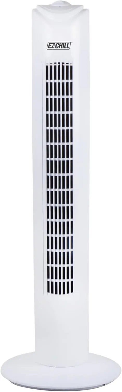 EZ-CHILL 32" 3-Speed Oscillating Portable Tower Fan, 90 Degree Oscillation, Portable Built-in Carry Handle, Quiet Operation, MTTF-32-WHT Tower bladeless fan for modern homes