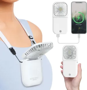 F-color Mini Handheld Fan Portable - Rechargeable Personal Fan Small Folding Pocket Cooling Fan for Summer Travel Beach Office Outdoor College Dorm Cruise Essentials 2025, White Neck fan for hands-free comfort
