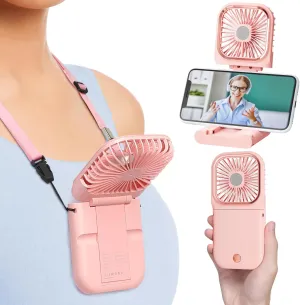 F-color Portable Hand Held Fan - 3 Speed Adjustable Personal Rechargeable Mini Fan with Phone Holder for Summer Travel Outdoor Beach Concert College Dorm Cruise Essentials 2025 Neck fan for hands-free comfort