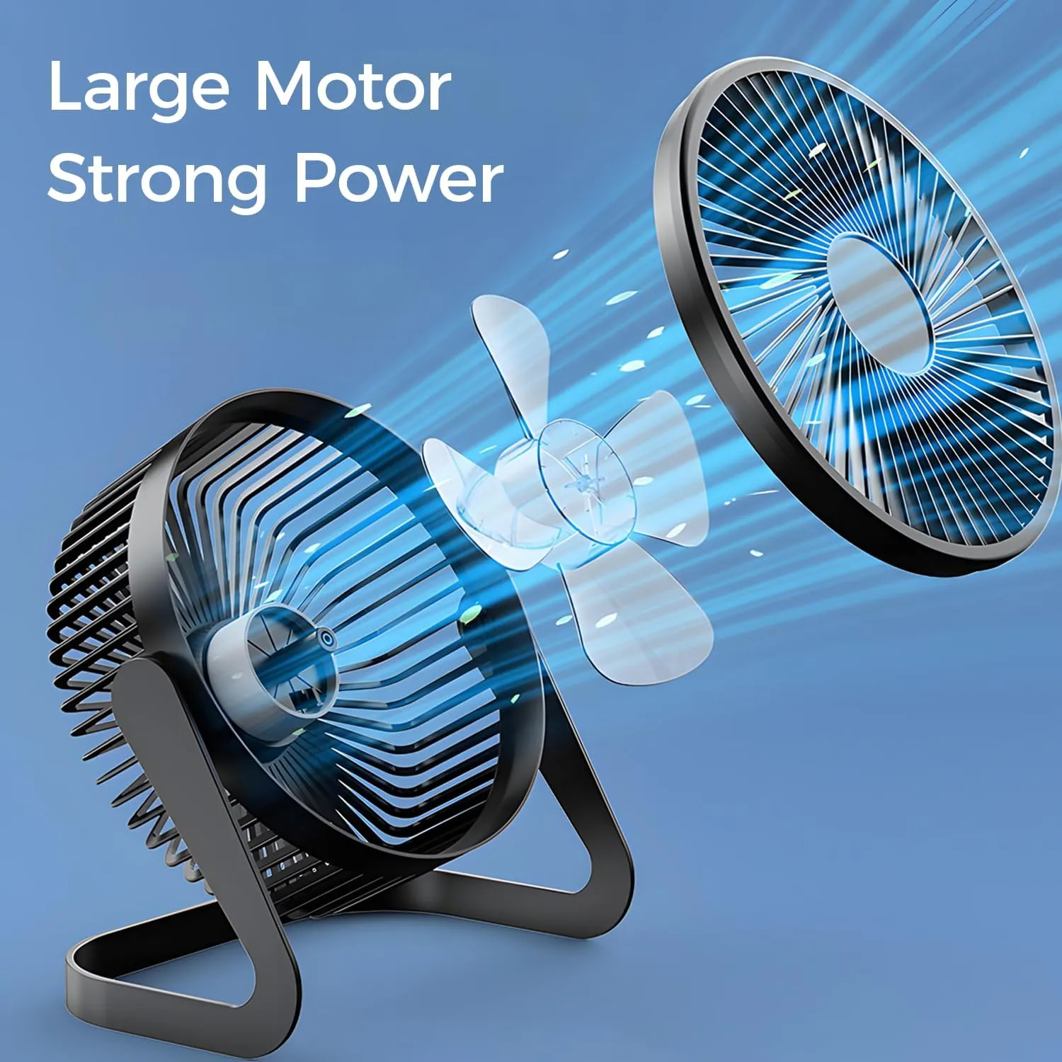 F06 USB Powered Desk Fan,6.5 inch,Powerful 2 Speeds,360 Degree Rotation,for Work/Study/Indoor (Black)