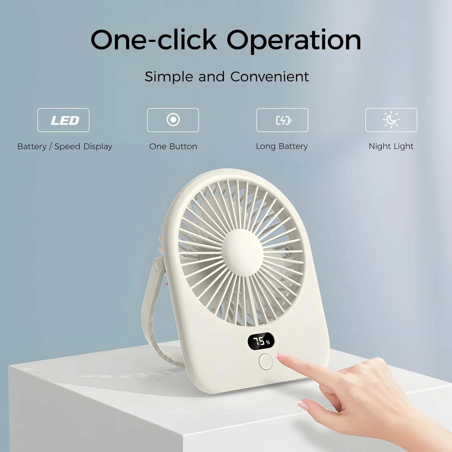 F125 Digital Display Mini Desktop Fan,5-10 Hours USB Rechargeable, Wall-Mounted,Powerful 5 Speeds,for Desk Use, Warm Night Light,for Work/Camping/Study (Black, Digital Display)