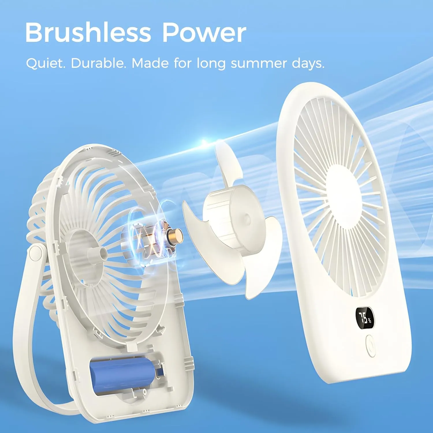 F125 Digital Display Mini Desktop Fan,5-10 Hours USB Rechargeable, Wall-Mounted,Powerful 5 Speeds,for Desk Use, Warm Night Light,for Work/Camping/Study (Black, Digital Display)