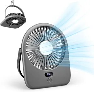 F125 Digital Display Mini Desktop Fan,5-10 Hours USB Rechargeable, Wall-Mounted,Powerful 5 Speeds,for Desk Use, Warm Night Light,for Work/Camping/Study (Black, Digital Display) USB desktop fan for workspace