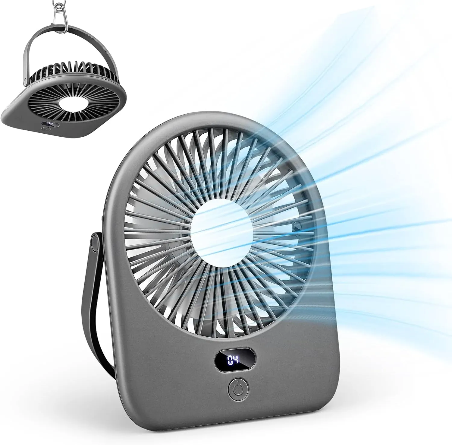 F125 Digital Display Mini Desktop Fan,5-10 Hours USB Rechargeable, Wall-Mounted,Powerful 5 Speeds,for Desk Use, Warm Night Light,for Work/Camping/Study (Black, Digital Display) USB desktop fan for workspace