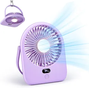 F125 Digital Display Mini Desktop Fan,5-10 Hours USB Rechargeable, Wall-Mounted,Powerful 5 Speeds,for Desk Use, Warm Night Light,for Work/Camping/Study (Purple, Digital Display) USB desktop fan for workspace