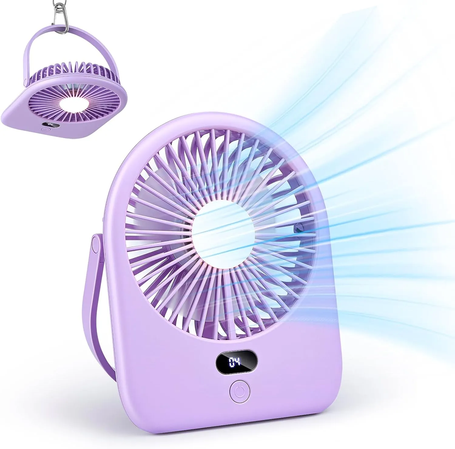 F125 Digital Display Mini Desktop Fan,5-10 Hours USB Rechargeable, Wall-Mounted,Powerful 5 Speeds,for Desk Use, Warm Night Light,for Work/Camping/Study (Purple, Digital Display) USB desktop fan for workspace