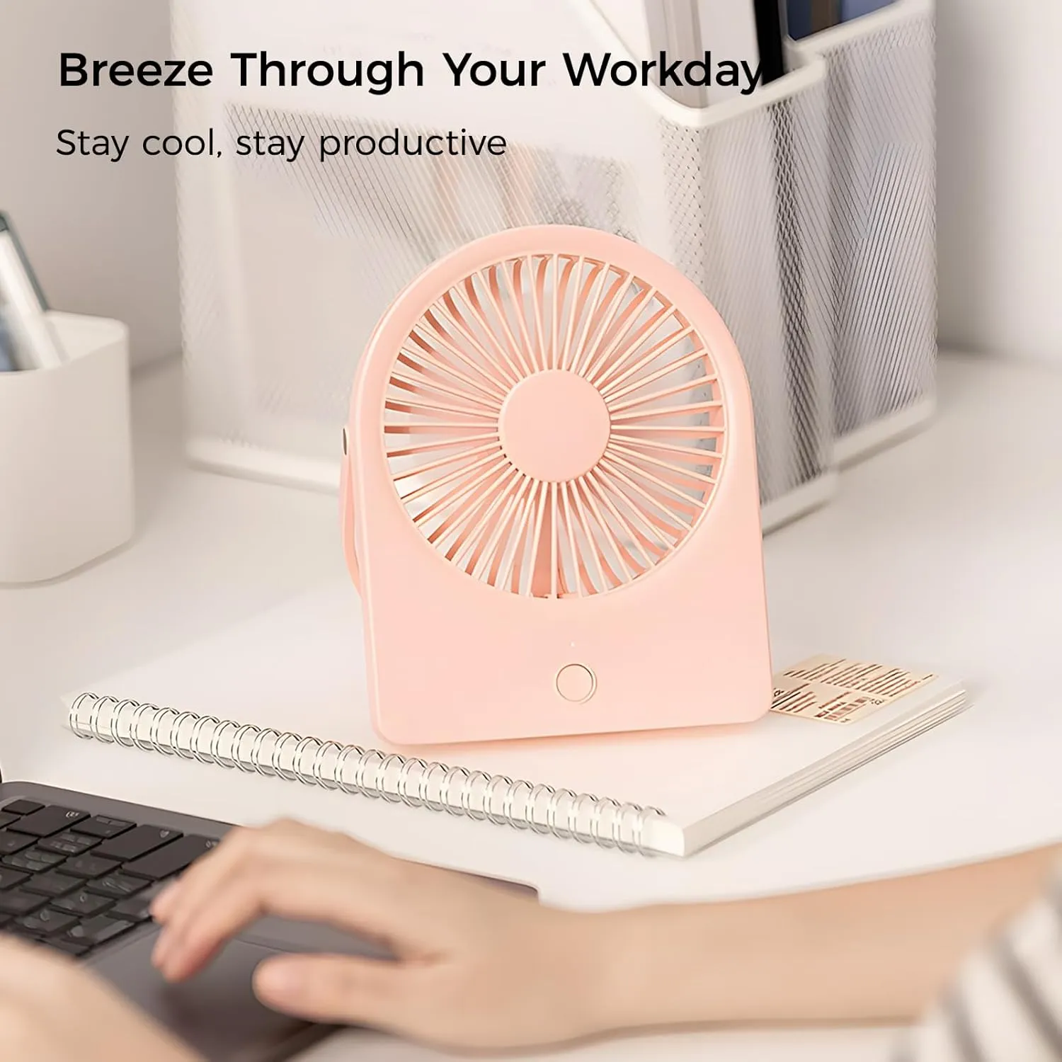 F125 Mini Desktop Fan,5-10 Hours USB Rechargeable, Wall-Mounted,Powerful 3 Speeds,for Desk Use, Warm Night Light,for Work/Camping/Study (White, Undigital Display)