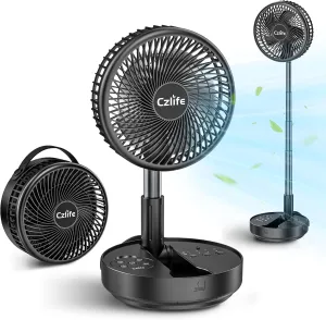 F9 Portable Fan, 10000mAh Rechargeable Battery Powered for Travel Sleeping Camping Bedroom Outdoor, Cordless Floor Desk Fan, Oscillating Folding USB Fan with Remote, 4 Speed, Timer, 7.7" Battery-powered portable fan
