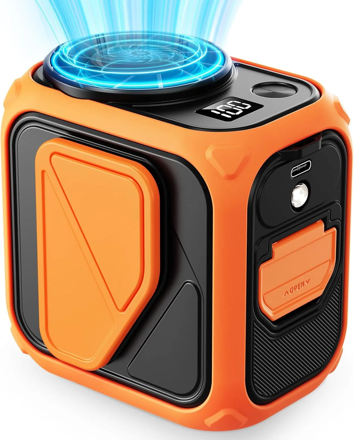 FadFun Portable Waist Fan 10000mAh Rechargeable, Under Shirt for Men with 4 Speeds 13000RPM Ultra-Strong Airflow, Belt Clip on Waist Portable Cooling Fan for Hiking, Farming, Gardening Orange Waist-mounted portable fan for outdoor use