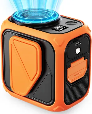 FadFun Portable Waist Fan 10000mAh Rechargeable, Under Shirt for Men with 4 Speeds 13000RPM Ultra-Strong Airflow, Belt Clip on Waist Portable Cooling Fan for Hiking, Farming, Gardening Orange Waist-mounted portable fan for outdoor use