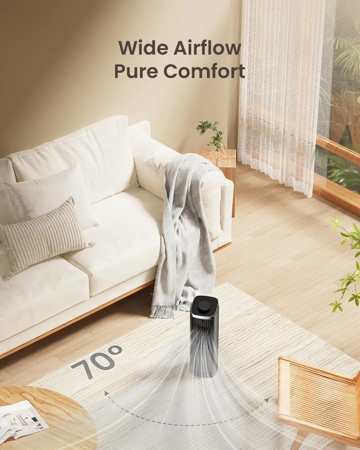 Fan for Bedroom, 13" Tower Fan, 3 Speeds Max 23ft/s, 70 Oscillating Desk Fan, Bladeless Standing Fan, Portable Fans, 2025 New Cooling Fans for Office, Home