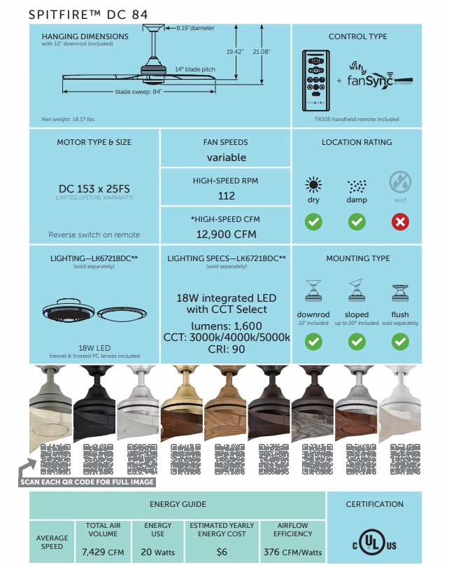 Fanimation 84" Spitfire DC Indoor/Outdoor Mix & Match Custom Ceiling Fan