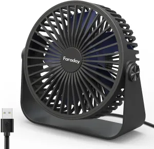 FARADAY USB Desk Fans 5 Inches Portable Table Fans 360 Head Rotation Small Personal Desktop Fan for Home Office, 3 Speeds, Black USB desktop fan for workspace