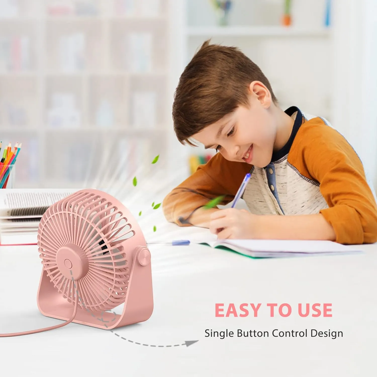 FARADAY USB Desk Fans 5 Inches Portable Table Fans 360 Head Rotation Small Personal Desktop Fan for Home Office, 3 Speeds, Pink
