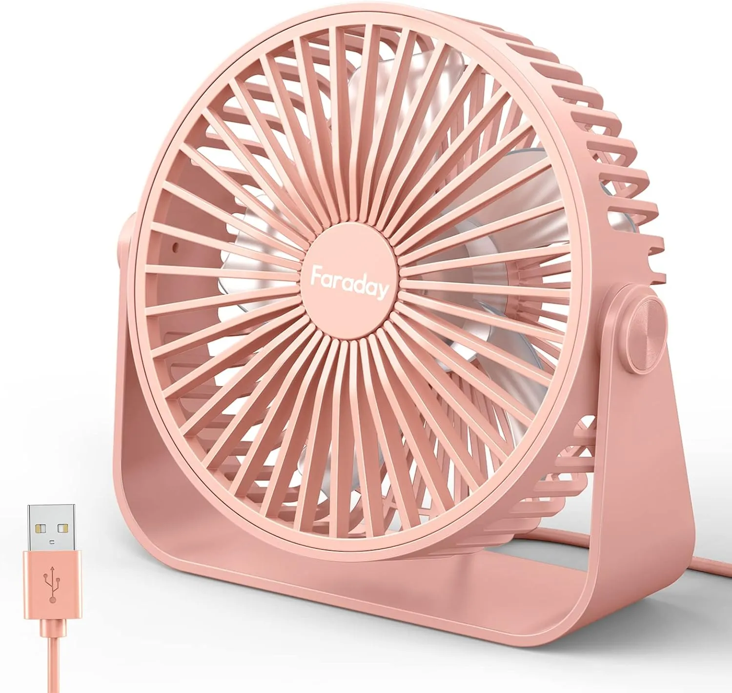 FARADAY USB Desk Fans 5 Inches Portable Table Fans 360 Head Rotation Small Personal Desktop Fan for Home Office, 3 Speeds, Pink USB desktop fan for workspace