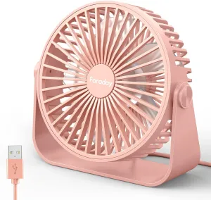 FARADAY USB Desk Fans 5 Inches Portable Table Fans 360 Head Rotation Small Personal Desktop Fan for Home Office, 3 Speeds, Pink USB desktop fan for workspace