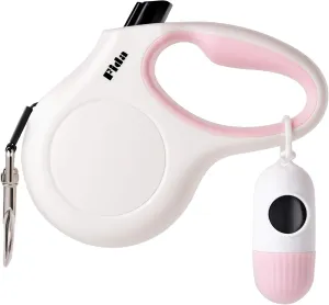 Fida Retractable Dog Leash for Small Breed up to 26 lbs, 16 ft Pet Walking Leash with Dispenser and Poop Bags, Anti-Slip Handle, Reflective Strong Nylon Tape, One-Handed Brake (S, White & Pink) Waist-mounted portable fan for outdoor use