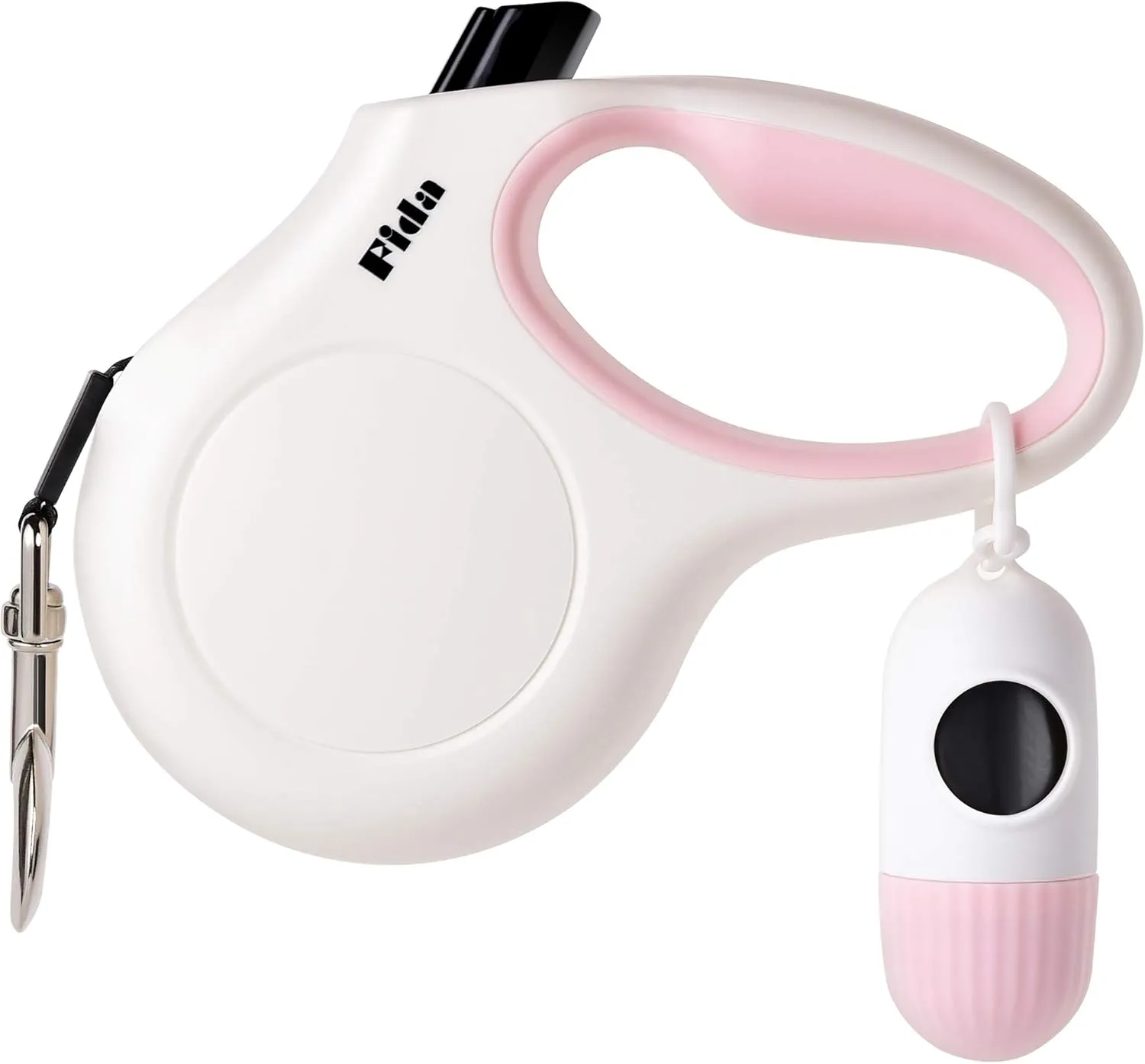 Fida Retractable Dog Leash for Small Breed up to 26 lbs, 16 ft Pet Walking Leash with Dispenser and Poop Bags, Anti-Slip Handle, Reflective Strong Nylon Tape, One-Handed Brake (S, White & Pink) Waist-mounted portable fan for outdoor use