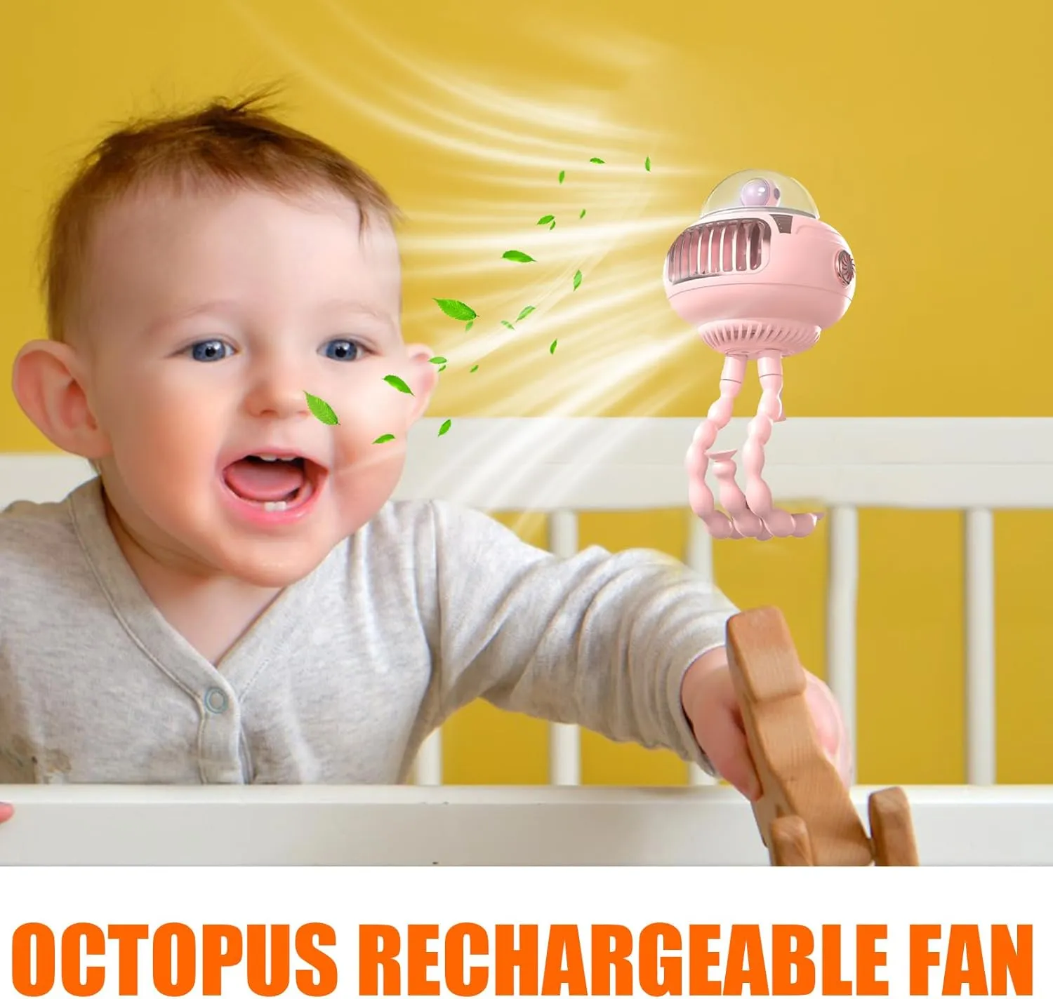 Flexible USB Fan - Baby Stroller Fan, Octopus Cooling Unit | Rechargeable Speed Adjustable Gadget, Portable Air Circulator for Hospital, for Camping Tent