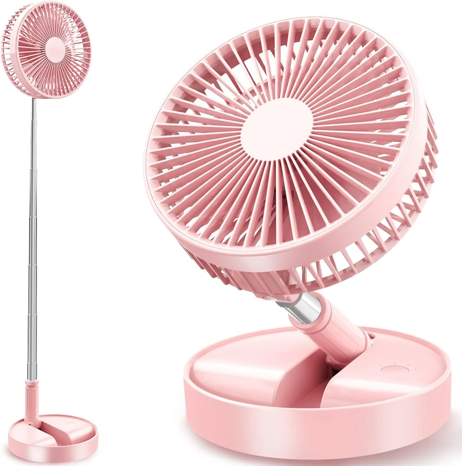 Flodaway Fan Rechargeable, Fold Away Fans Collapsible Portable Fan Pink for Traveling Foldable Compact, Desk and Floor Fan 7200mAh Portable Folding Fan Battery Operated Adjustable 14.5-40" Tower bladeless fan for modern homes