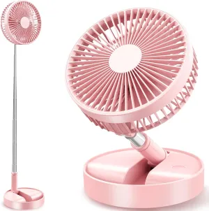 Flodaway Fan Rechargeable, Fold Away Fans Collapsible Portable Fan Pink for Traveling Foldable Compact, Desk and Floor Fan 7200mAh Portable Folding Fan Battery Operated Adjustable 14.5-40" Tower bladeless fan for modern homes