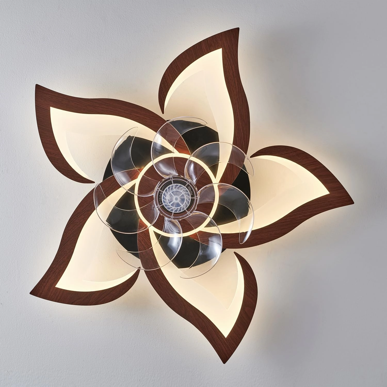 Flower Modern Ceiling Fans with Lights, Low Profile Ceiling Fan with Remote for bedroom, Flush Mount Ceiling Fan with LED Dimmable Light,3-Colors, 6-Speeds, Timing CeilingFans Light, Walnutcolor